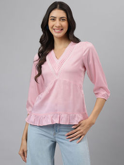 Latin Quarters - Womens Pink Solid 3/4 Sleeve Casual Tunic
