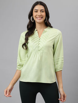 Latin Quarters - Womens Green Solid 3/4 Sleeve Casual Tunic