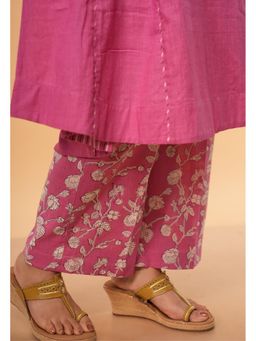The Indian Ethnic Co. - Pink Cotton Slub Floral Palazzo