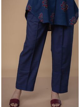 The Indian Ethnic Co. - Navy Blue Cotton Slub Solid Pant