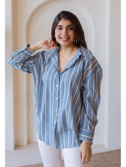 The Indian Ethnic Co. - Ruhi Blue Ajrakh Cotton Anti-Fit Shirt