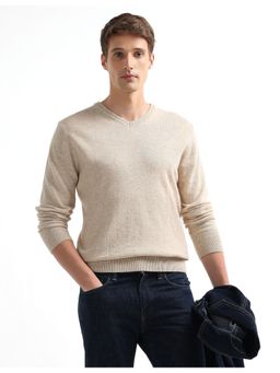 Arrow Sports - Men's Beige Heathered Patterned Knit Regular Fit Sweater