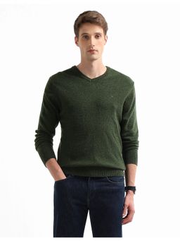 Arrow Sports - Men's Green Heathered Patterned Knit Regular Fit Sweater