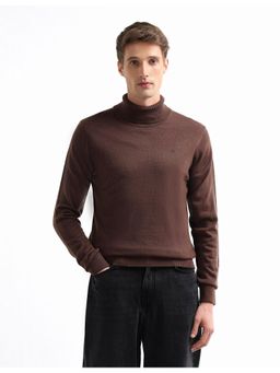 Arrow Sports - Men's Brown Turtleneck Patterned Knit Sweater