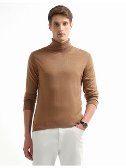 Arrow Sports - Men's Brown Turtleneck Patterned Knit Sweater