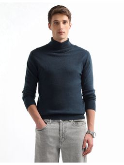 Arrow Sports - Men's Blue Turtleneck Patterned Knit Sweater