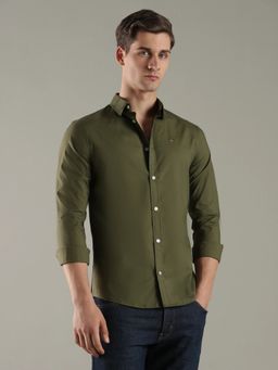 Tommy Hilfiger - Green Solid Slim Fit Cotton Shirt