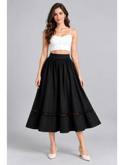 Twenty Dresses by Nykaa Fashion - Black Solid Cotton Midi Skirt
