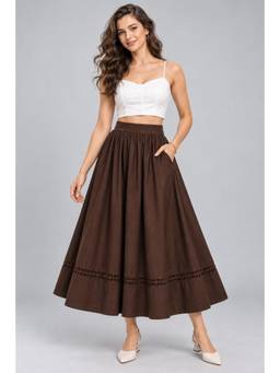 Twenty Dresses by Nykaa Fashion - Brown Geometric Cotton Maxi Skirt