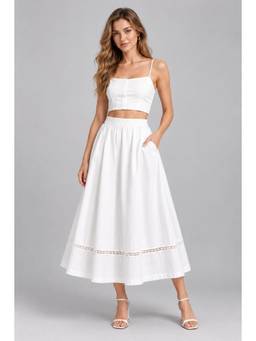 Twenty Dresses by Nykaa Fashion - White Solid Cotton Midi Skirt