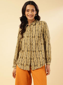 Fabindia - Green Cotton Thigh Length Regular Fit Collar Regular Sleeve Shirt