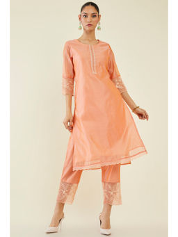 Soch - Women Peach Chanderi Solid Kurta (Set of 2)
