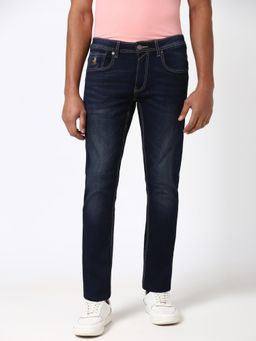 Peter England - Men Navy Blue Light Wash Slim Fit Jeans