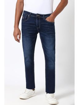Peter England - Men Navy Blue Light Wash Slim Fit Jeans