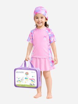 Little Surprise Box - T-Shirt and Skort Set Upf 50+ Swimwear with Cap and Bag