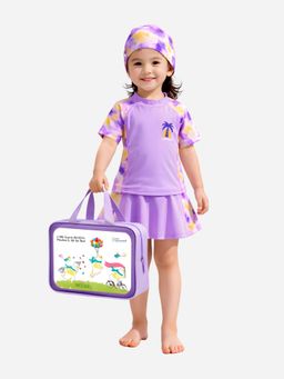 Little Surprise Box - T-Shirt and Skort Set Upf 50+ Swimwear with Cap and Bag