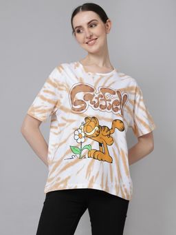 Free Authority - Official Garfield Women Half Sleeves Graphic Printed Loose T-Shirt