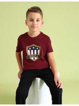 U.S. POLO ASSN. - Kids Graphic Maroon Half Sleeves Round Neck T-Shirt