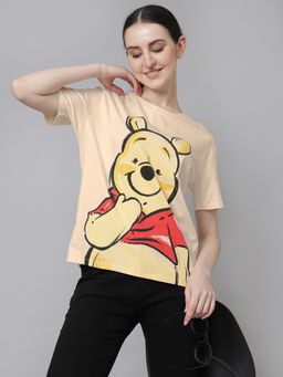 Free Authority - Official Winnie The Pooh Women Half Sleeves Beige Graphic Printed T-Shirt