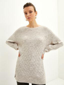 LC WAIKIKI - Ecru Crew Neck Self-patterned Long Sleeve Women's Sweater