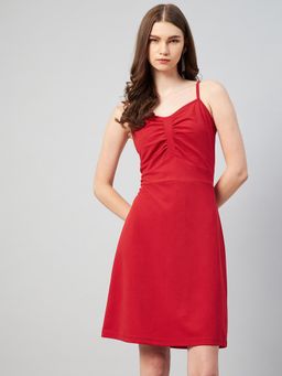 RARE - Women Casual Red Colour Above Knee Solid Dress