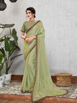 Odette - Pasta Green Silk Georgette Designer Saree with Unstitched Blouse