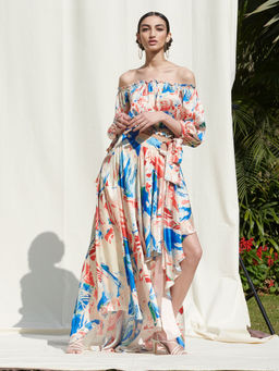 MANDIRA WIRK - Drape Skirt Paired With An Off Shoulder Crop Top Multi-color (Set of 2)