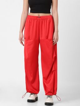 ONLY - Red Mid Rise Loose Fit Cargo Pants