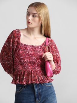 ONLY - Red Printed Smocked Top