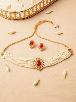 Azai by Nykaa Fashion - Red Crystal Ethnic Choker (Set of 2)