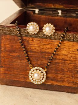 Azai by Nykaa Fashion - Minimal AD Studded Gold Tone Pearl Mangalsutra (Set of 2)