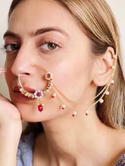 Azai by Nykaa Fashion - Bridal Red Nath With Gold Chain