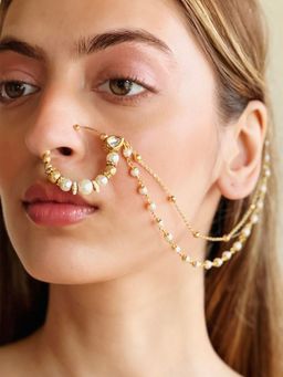 Azai by Nykaa Fashion - Bridal Pearl Nath With Gold Chain
