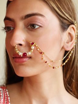 Azai by Nykaa Fashion - Bridal Gold Nath With Red Stones