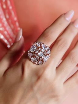 Azai by Nykaa Fashion - Statement Clear Stone Rose Gold Ring