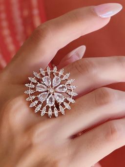 Azai by Nykaa Fashion - Statement Clear Stone Round Cocktail Ring