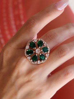 Azai by Nykaa Fashion - Floral Cocktail Green Ring