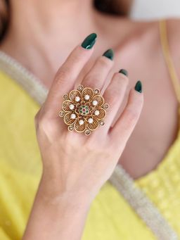 Azai by Nykaa Fashion - Multi-Coloured Flower Gold Tone Ring