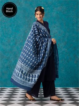 Likha - Indigo Hand Block Printed Dupatta LIKDUP28 (One Size)