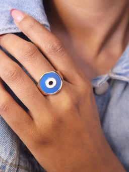 Pipa Bella by Nykaa Fashion - Gold & Royal Blue Enamel Evil Eye Ring
