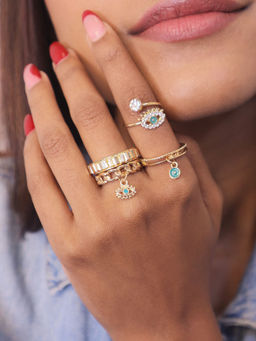 Pipa Bella by Nykaa Fashion - Gold & Silver Evil Eye Ring Set of 4