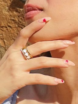 Pipa Bella by Nykaa Fashion - Gold Stone Studded White Heart Enamel Ring