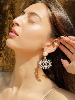 Pipa Bella by Nykaa Fashion - Clear Stone Embellished Evil Eye Pearl Drop Earrings