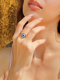Pipa Bella by Nykaa Fashion - Navy Blue and Gold Meenakari Evil Eye Ring