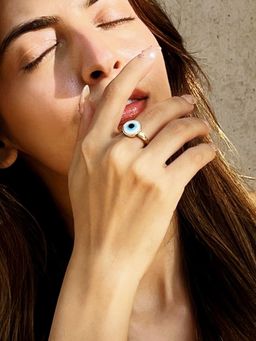 Pipa Bella by Nykaa Fashion - Turquoise and Gold Meenakari Evil Eye Ring