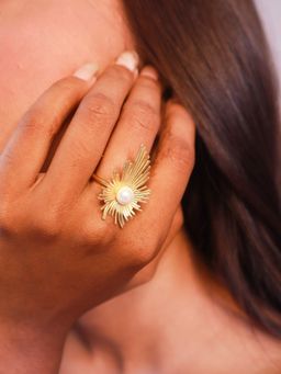 Pipa Bella by Nykaa Fashion - Festive Spikey Flora Gold Ring with Pearl