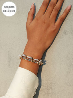 Pipa Bella by Nykaa Fashion - Rhea Kapoor x Pipa Bella Gold and Silver Plated Studded Link Chain Bracelet