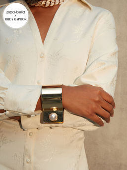 Pipa Bella by Nykaa Fashion - Rhea Kapoor x Pipa Bella Gold Plated Pearl Cuff Bangle