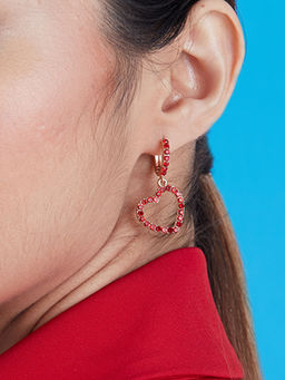 Pipa Bella by Nykaa Fashion - Red CZ Studded Heart Drop Earrings