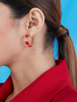 Pipa Bella by Nykaa Fashion - Trendy Gold Plated Hoop Earrings with Studded Hearts